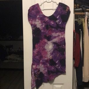 Sparkle & fade galaxy print asymmetrical dress